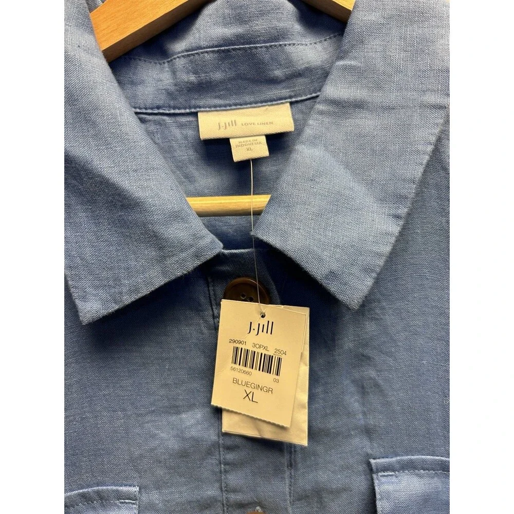 NWT J Jill XL Love Linen Blue Ginger Shirt Dress w/ Pockets Casual Lightweight - Picture 2 of 8